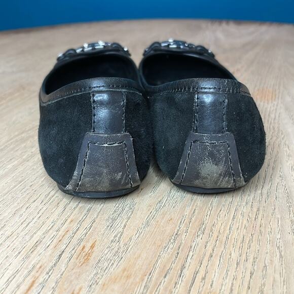 Tory Burch Aaden Suede Ballet Flats Slip Ons Black Gunmetal Size 7.5 - Picture 3 of 10